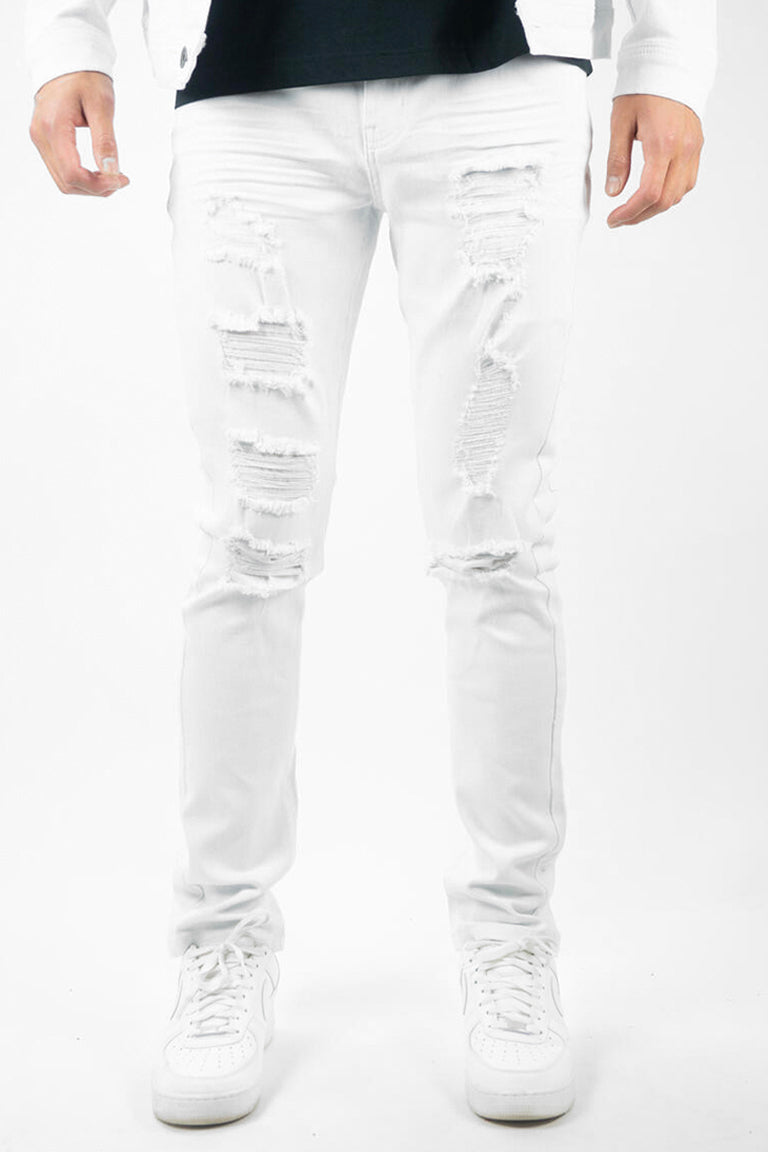 From The Trenches Ripped & Repaired Denim (White) (100-620) - Zamage