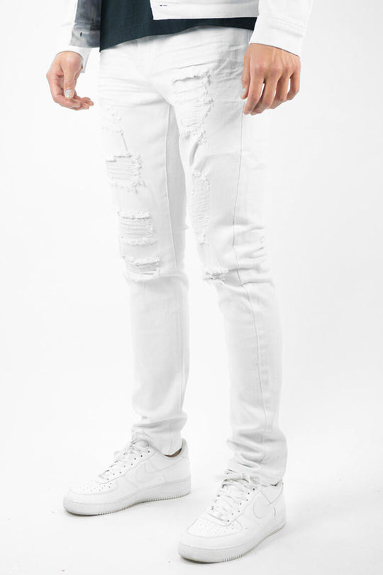 From The Trenches Ripped & Repaired Denim (White) (100-620) - Zamage
