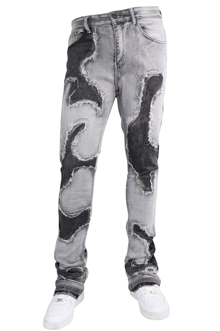 Patched Stacked Denim (Grey Bleach) - Zamage