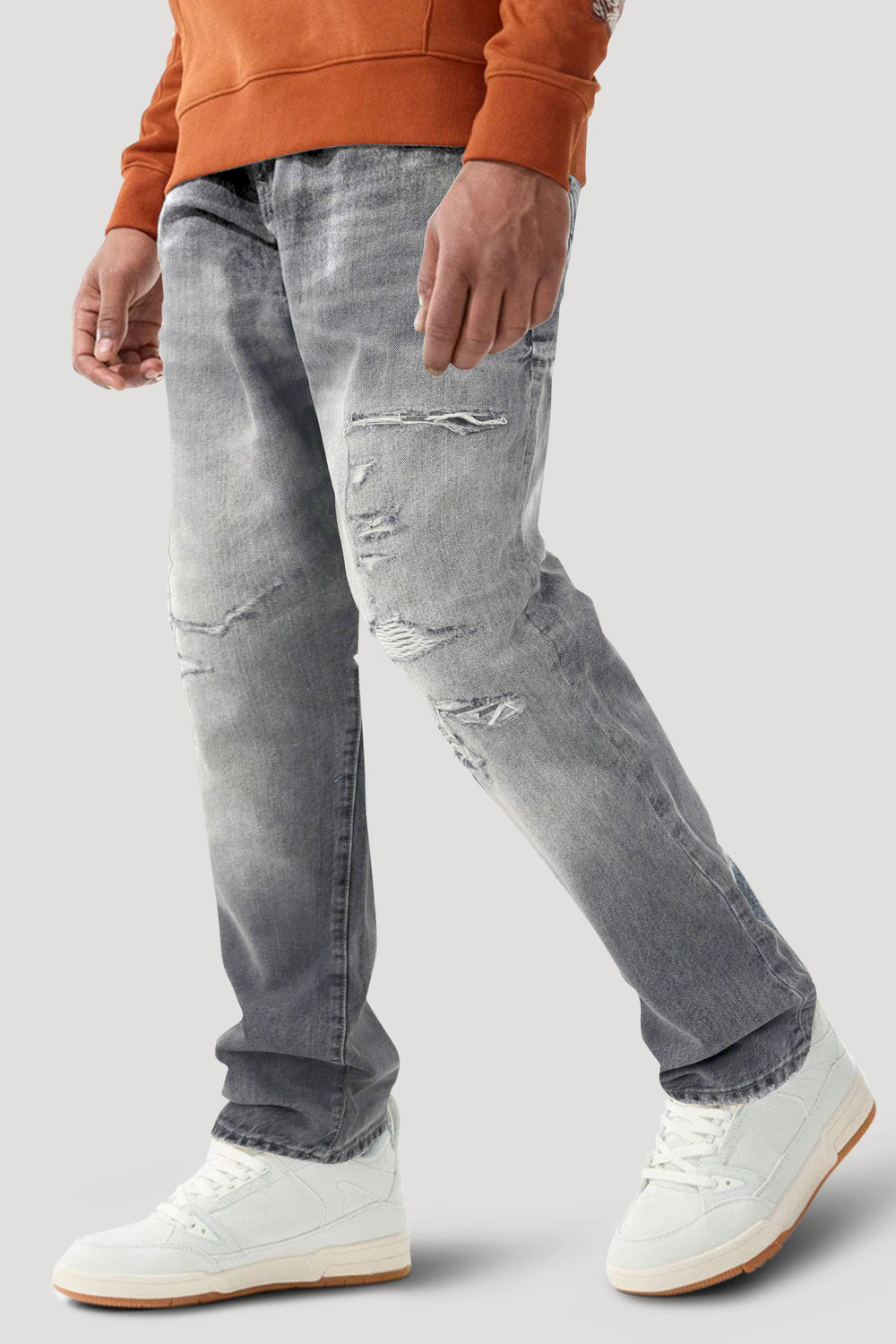 Light Shreds Relaxed Fit Denim (Cement Wash) (JA2131)