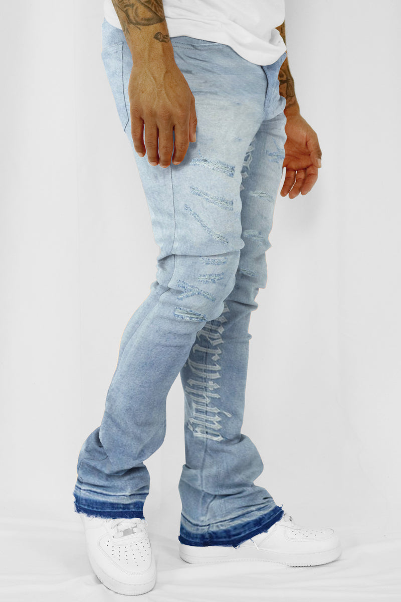 Loyalty Over Everything Stacked Denim (Bleach Wash)