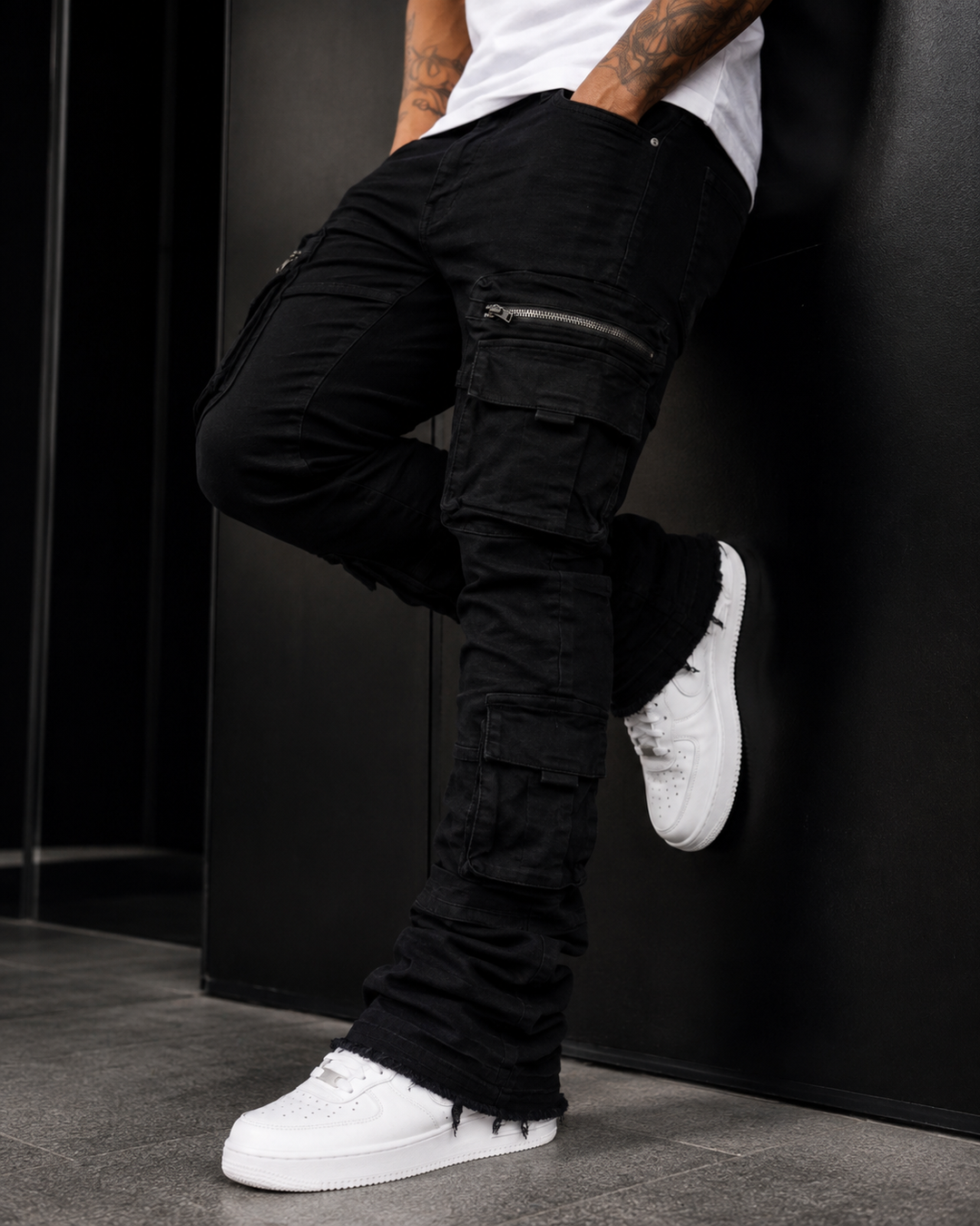 Pocketed Stacked Denim (Jet Black) (L7094)