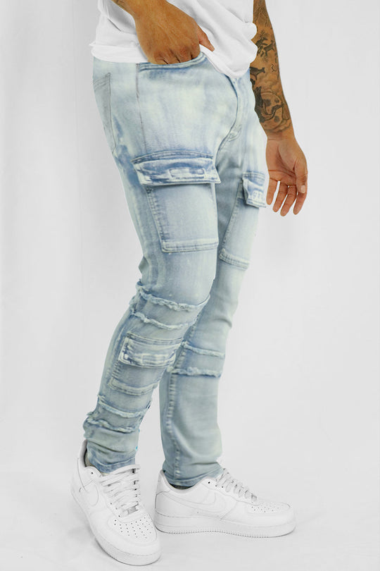 Cargo Shredded Denim (Ice Blue)