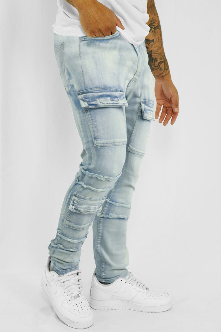 Cargo Shredded Denim (Ice Blue)