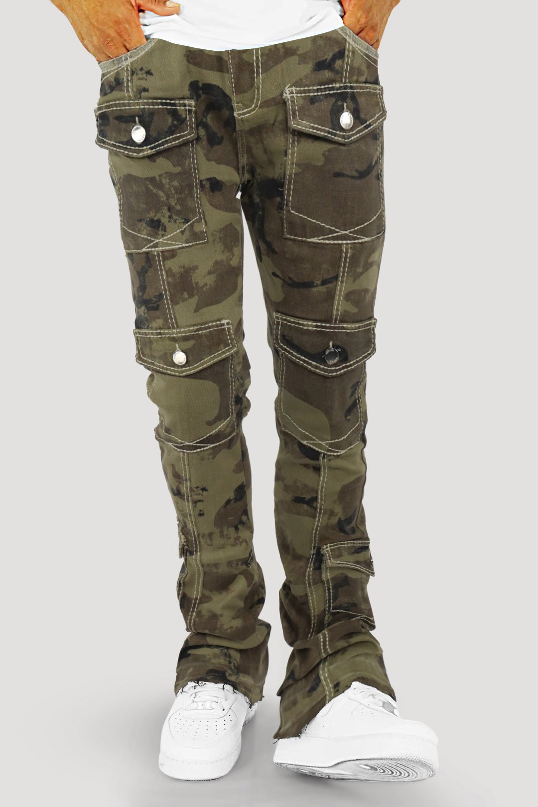 Against The Grain Camo Cargo Stacked Denim (Camo) (M8268T) - Zamage