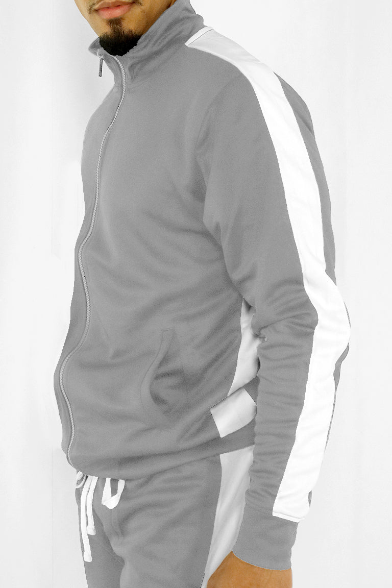 Asphalt One Stripe Track Jacket (Grey - White) - Zamage