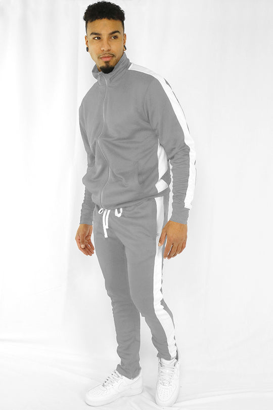 Asphalt One Stripe Track Jacket (Grey - White) - Zamage