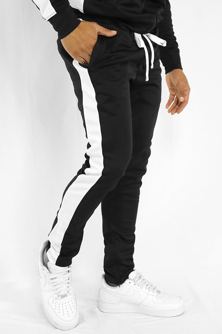 Asphalt One Stripe Track Pants (Black - White) - Zamage
