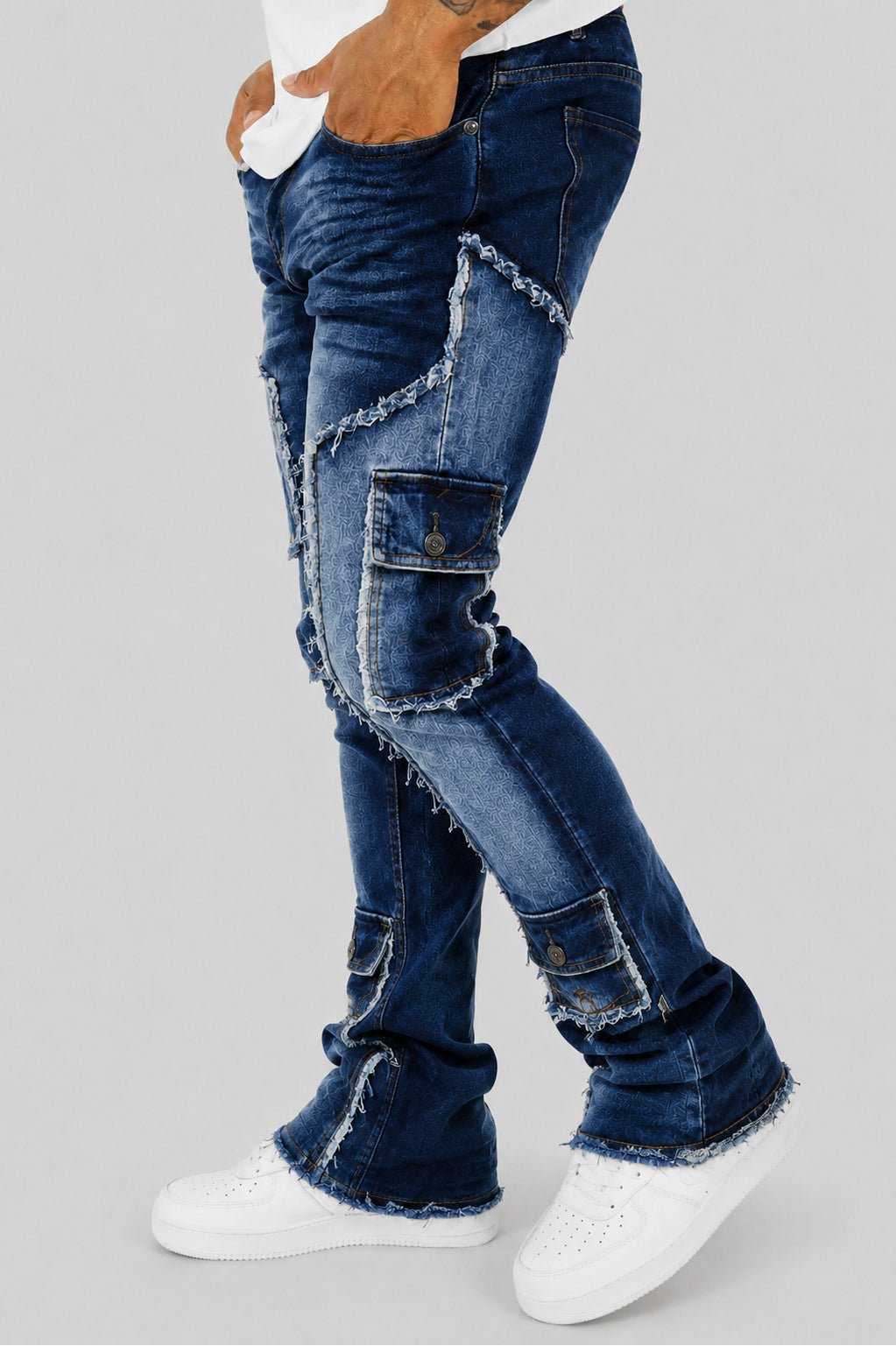 Bandit Cargo Pocket Stacked Denim (Medium Blue) - Zamage