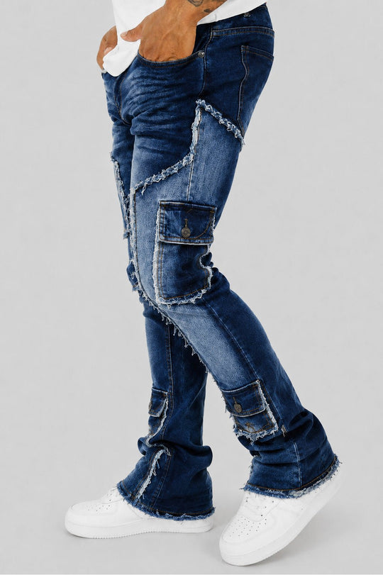 Bandit Cargo Pocket Stacked Denim (Medium Blue) - Zamage