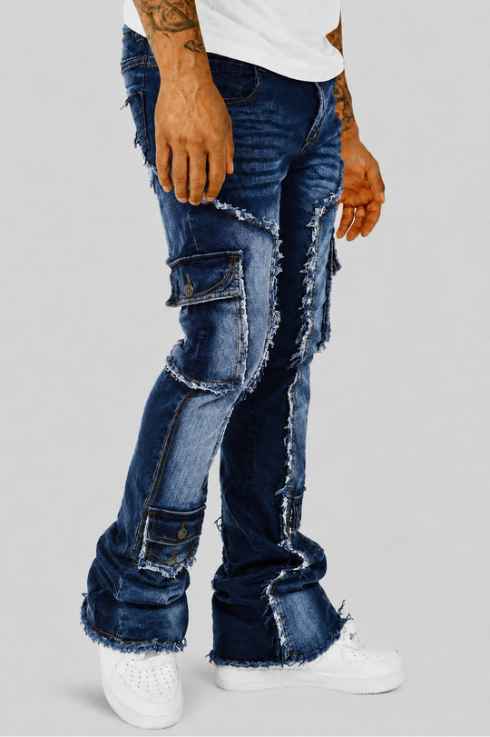 Bandit Cargo Pocket Stacked Denim (Medium Blue) - Zamage