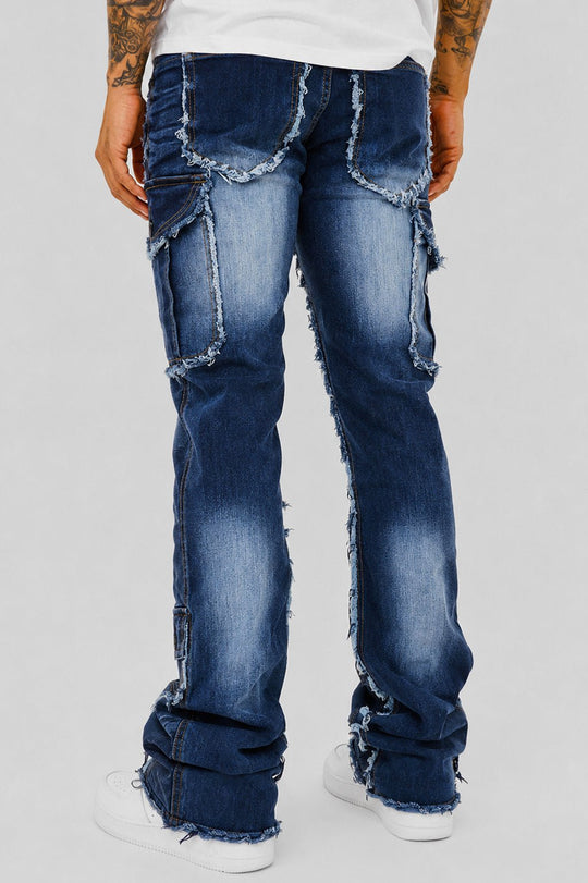 Bandit Cargo Pocket Stacked Denim (Medium Blue) - Zamage
