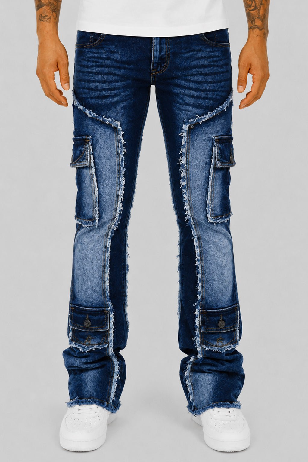 Bandit Cargo Pocket Stacked Denim (Medium Blue) - Zamage
