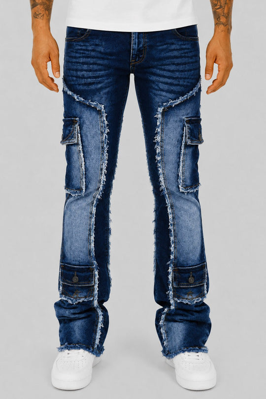 Bandit Cargo Pocket Stacked Denim (Medium Blue) - Zamage