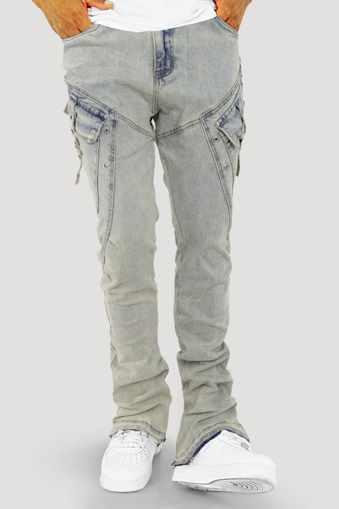Bend The Block Cargo Stacked Denim (Antique Blue) (M8458D) - Zamage