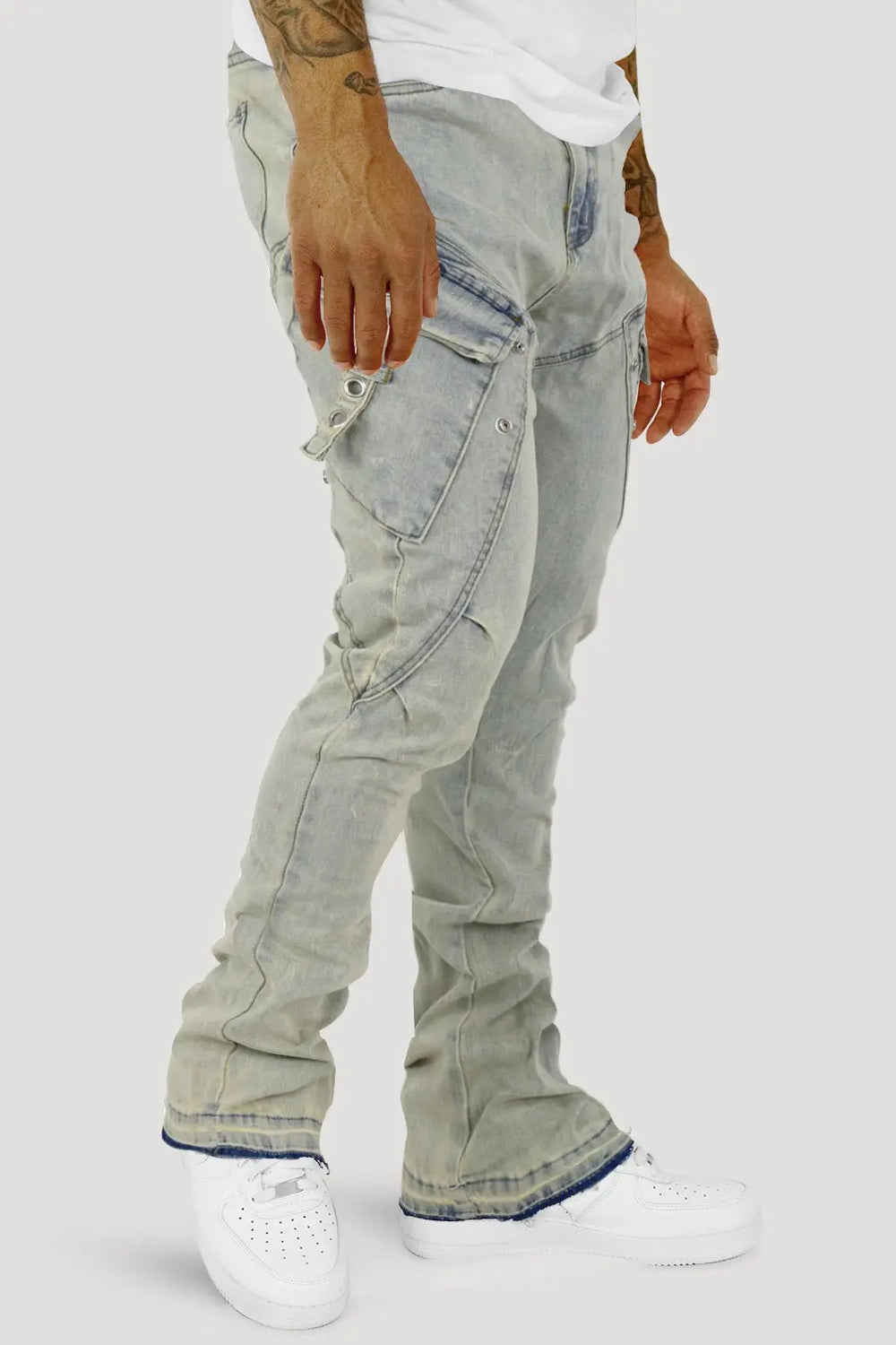 Bend The Block Cargo Stacked Denim (Antique Blue) (M8458D) - Zamage