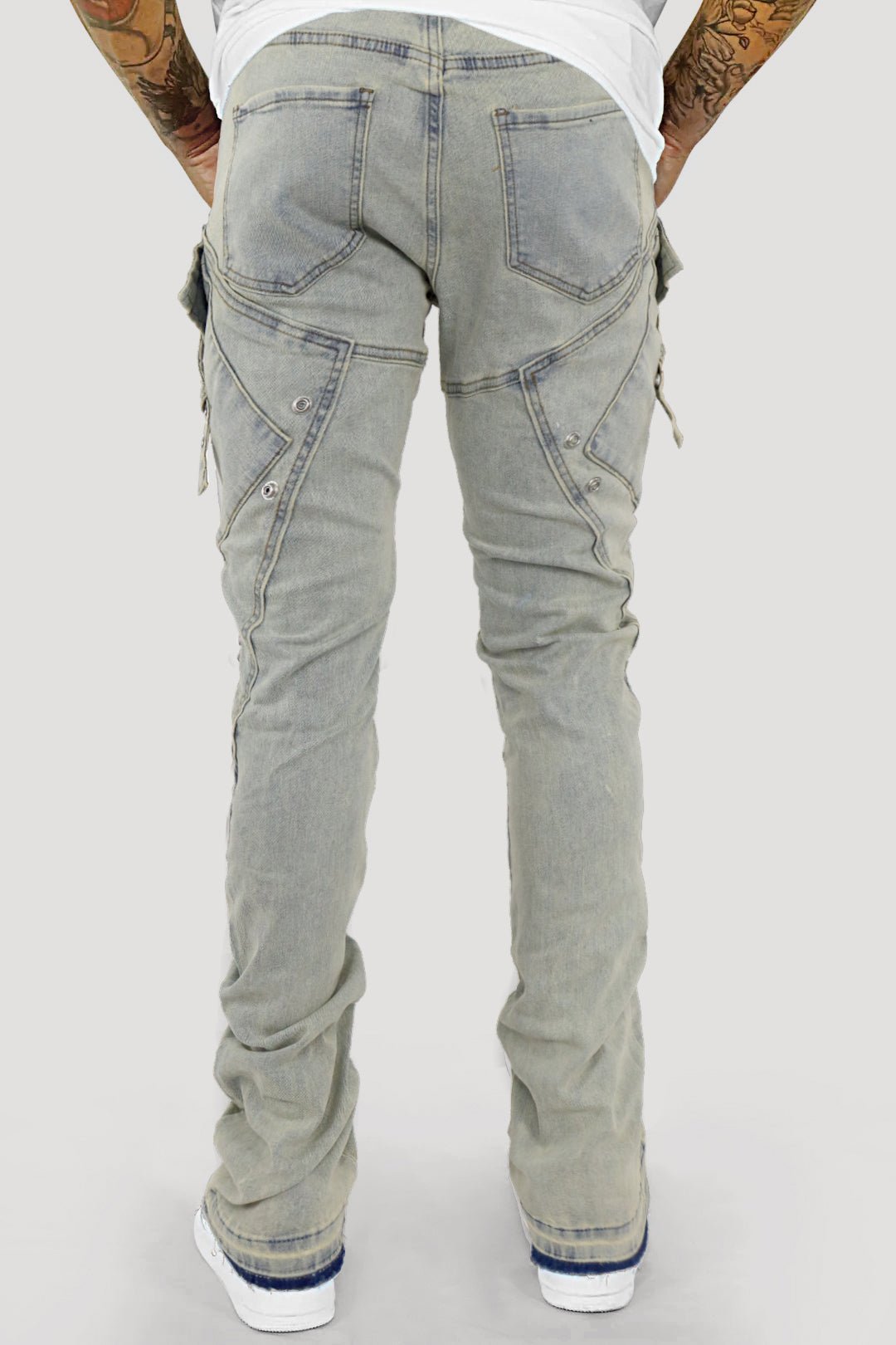 Bend The Block Cargo Stacked Denim (Antique Blue) (M8458D) - Zamage