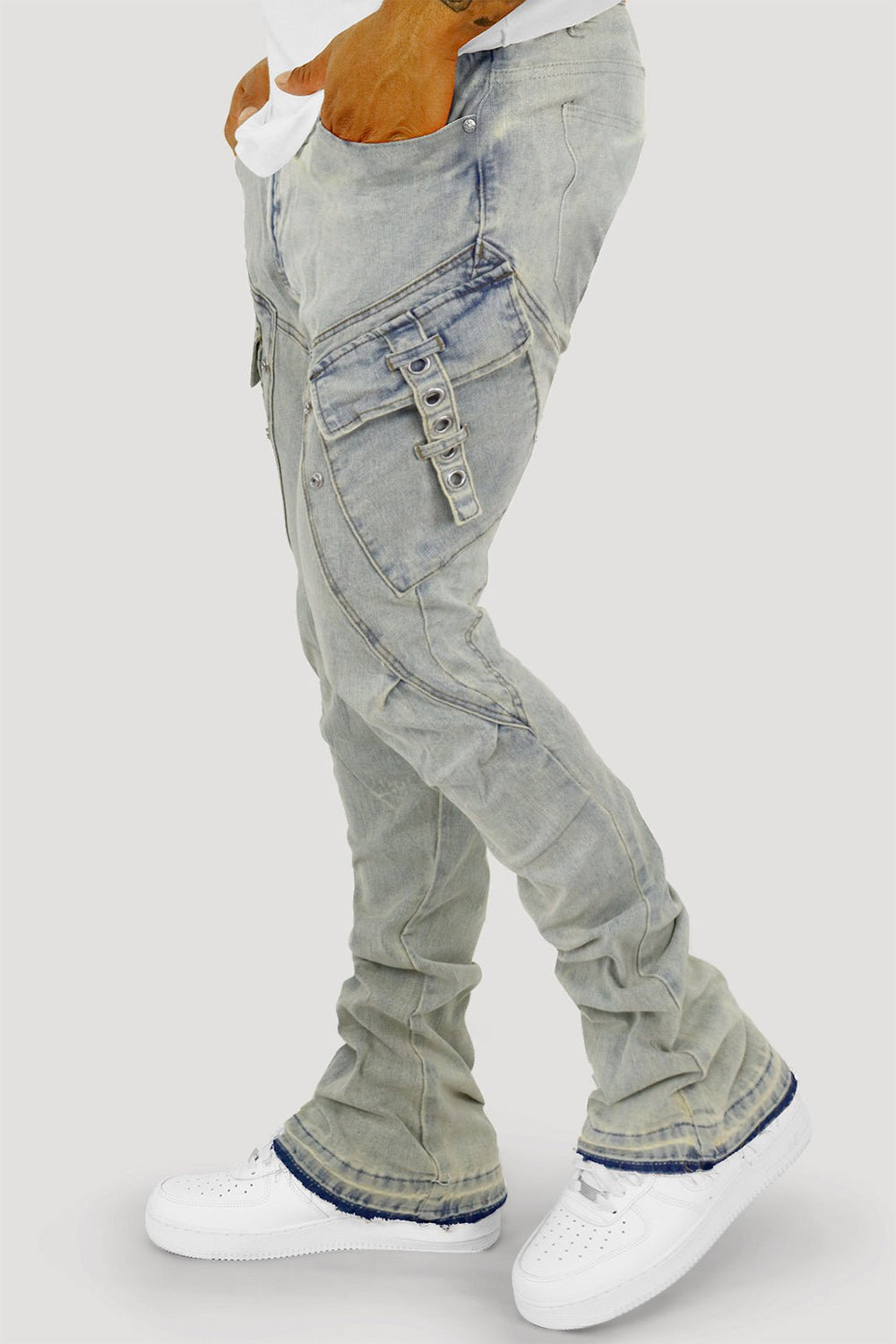 Bend The Block Cargo Stacked Denim (Antique Blue) (M8458D) - Zamage
