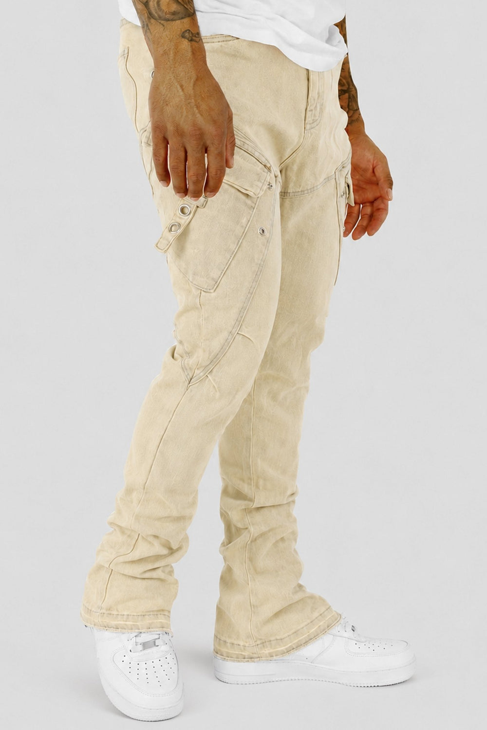 Bend The Block Cargo Stacked Denim (Sand Wash) (M8458D) - Zamage