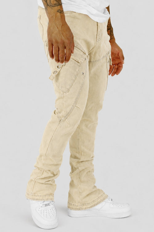 Bend The Block Cargo Stacked Denim (Sand Wash) (M8458D) - Zamage