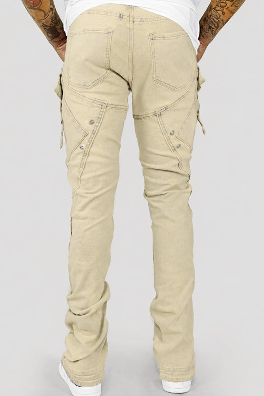 Bend The Block Cargo Stacked Denim (Sand Wash) (M8458D) - Zamage