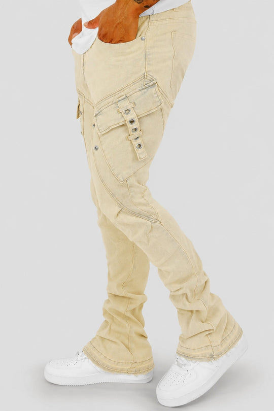 Bend The Block Cargo Stacked Denim (Sand Wash) (M8458D) - Zamage