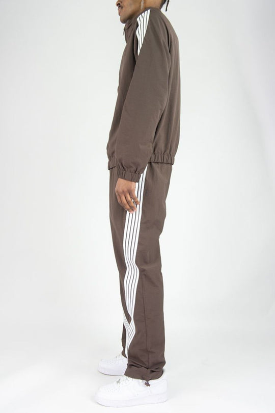 Bent Stripe Nylon Pant (Brown) - Zamage