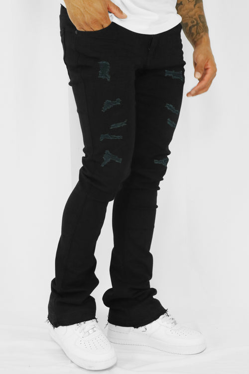 Vortex Ripped Stacked Denim (Black) - Zamage