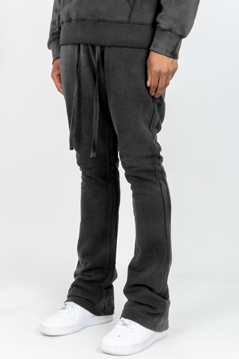 Acid Washed Fleece Stacked Pant (Black)