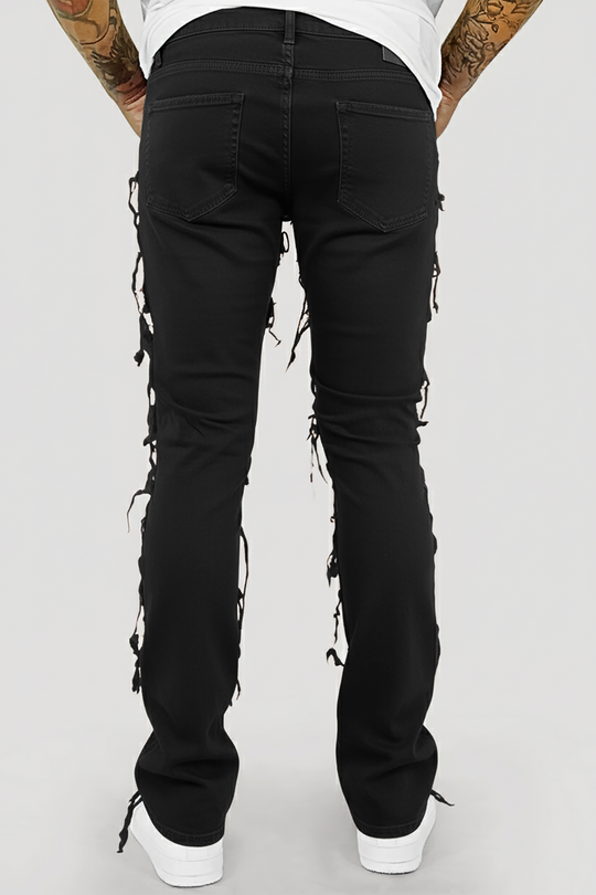 Distressed Layered Stacked Denim (Jet Black) (S3016T)