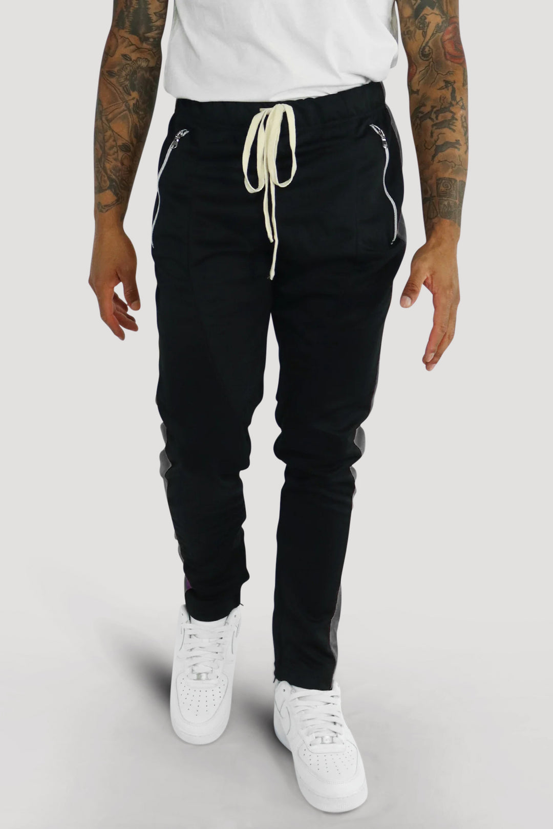 Premium Side Stripe Zip Pocket Track Pants (Zwart - Antraciet)