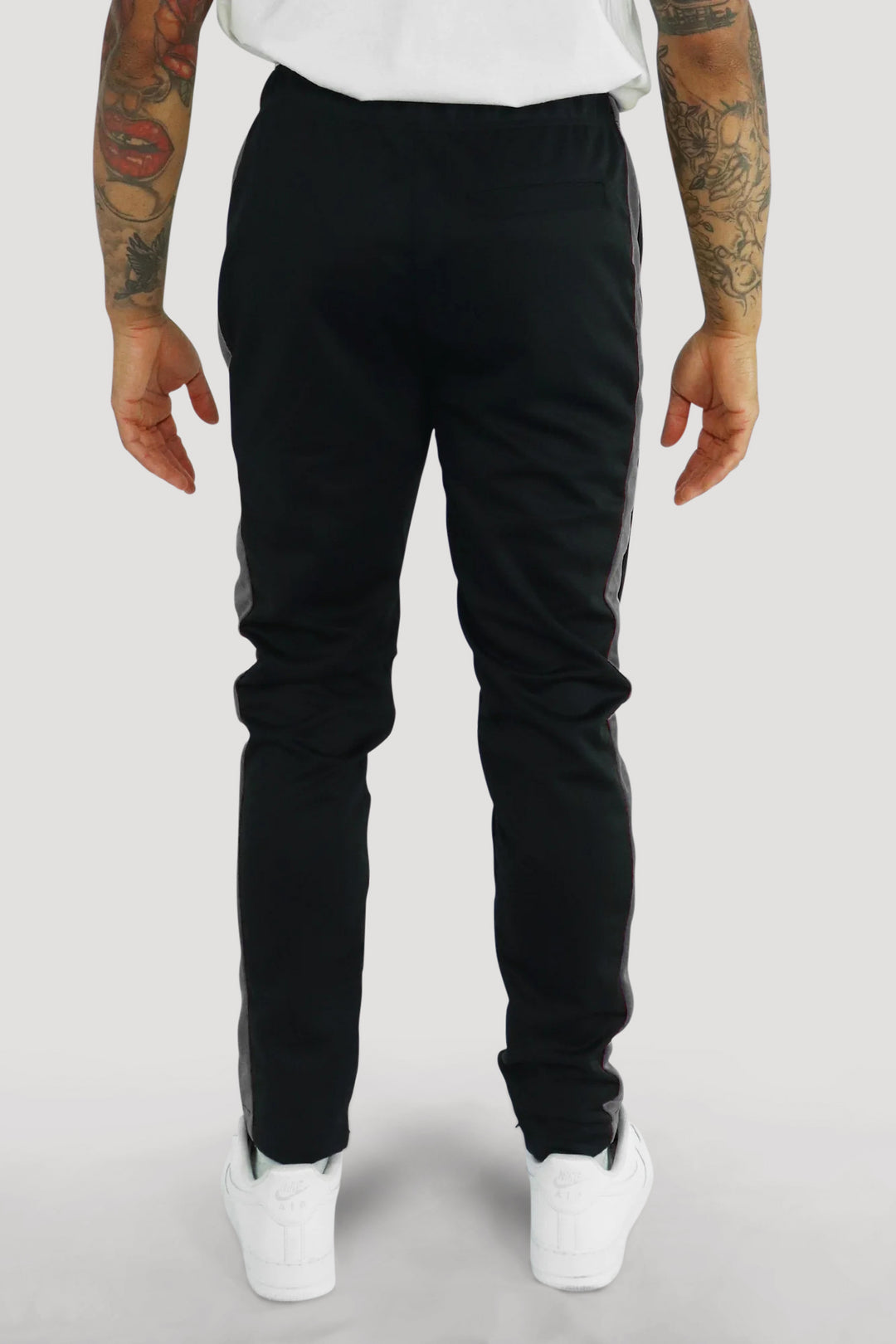 Premium Side Stripe Zip Pocket Track Pants (Black - Charcoal)