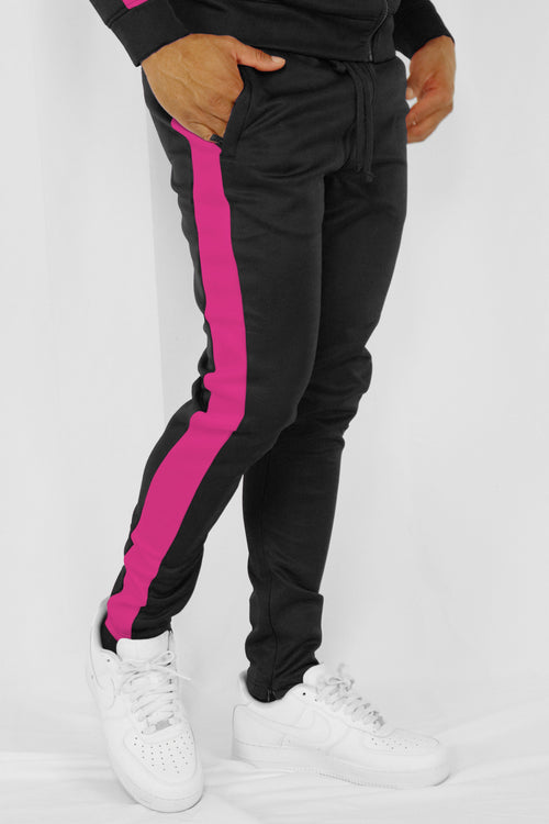 Outside Solid One Stripe Track Pants (Black - Hot Pink) - Zamage