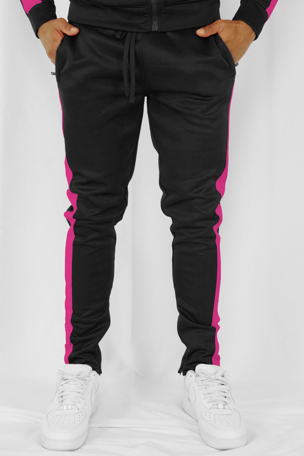 Outside Solid One Stripe Track Pants (Black - Hot Pink) - Zamage
