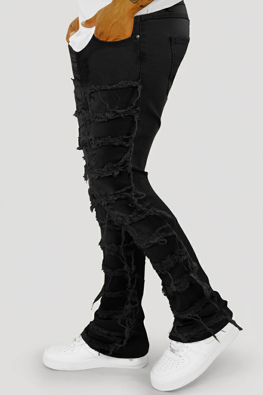 Distressed Layered Stacked Denim (Jet Black) (S3016T)
