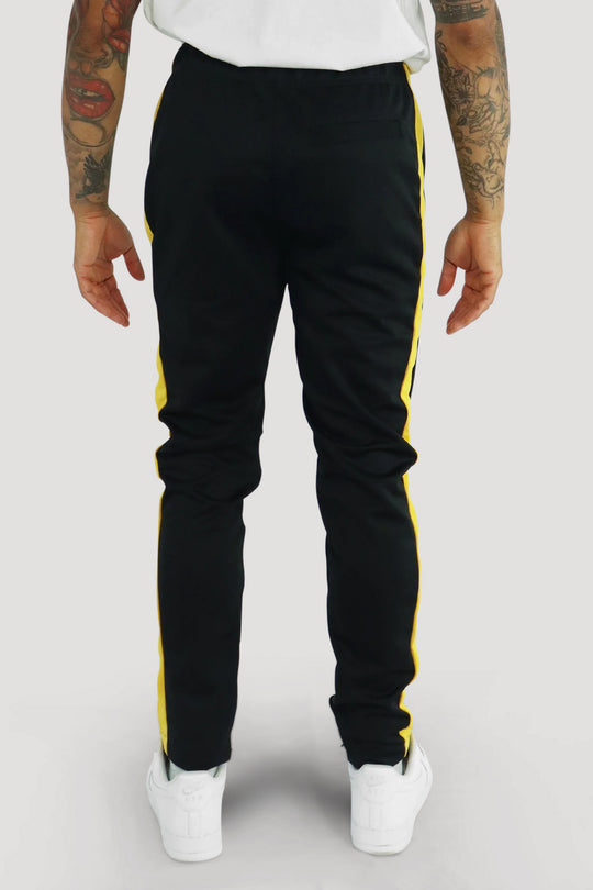 Premium Side Stripe Zip Pocket Track Pants (Black - Yellow)