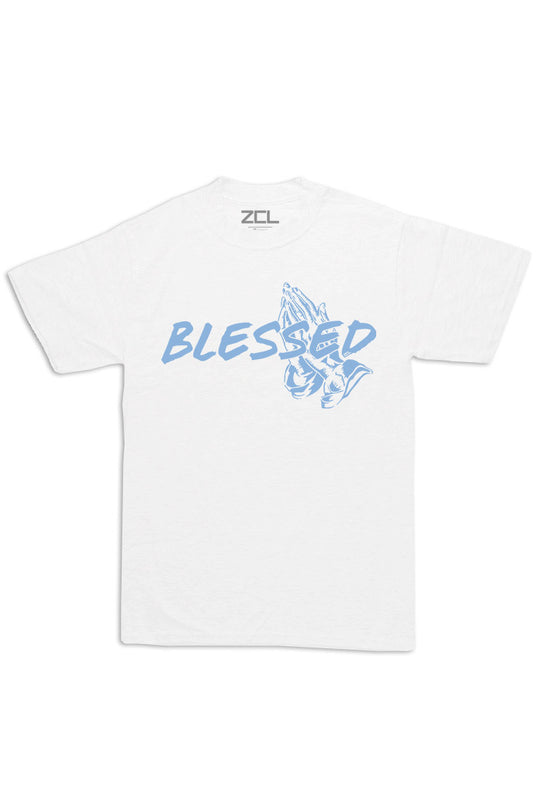 Oversized Blessed Tee (Powder Blue Logo) - Zamage