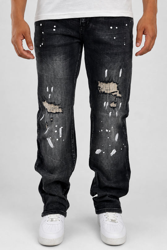 Legacy Paint Drip Relaxed Fit Denim (Black Wash) (M8823D)