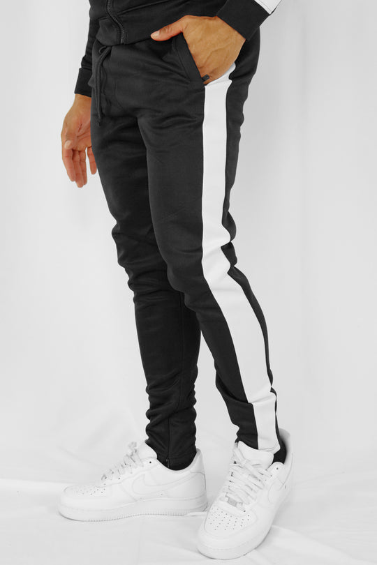 Outside Solid One Stripe Track Pants (Black-White) - Zamage