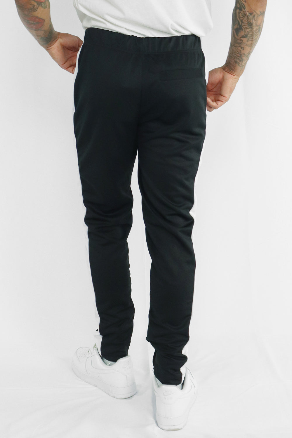 Premium Side Stripe Zip Pocket Track Pants (Black-White) - Zamage