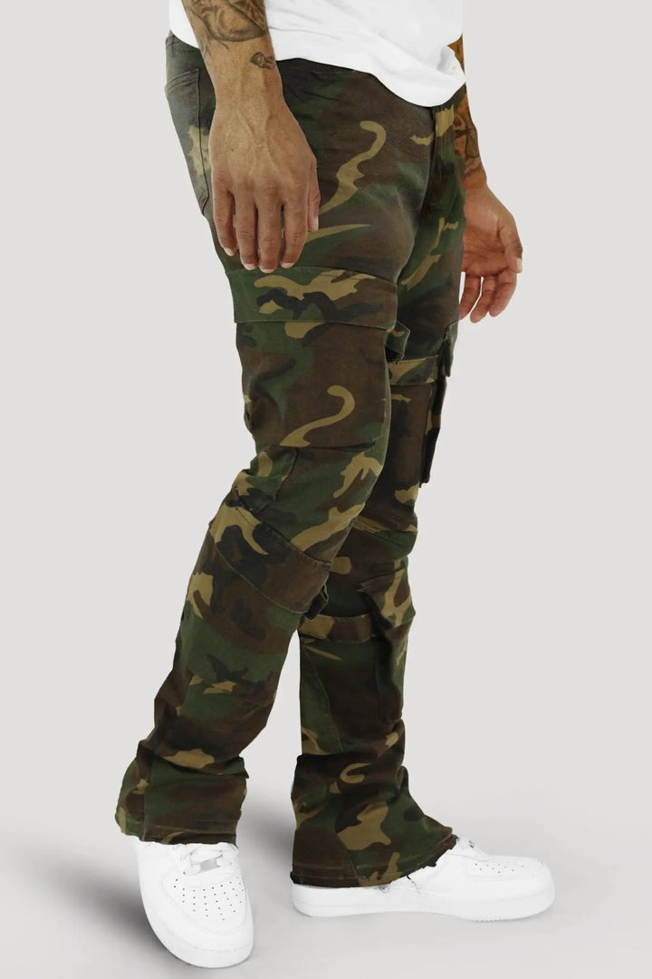 Buckled Cargo Stacked Denim (Camo) - Zamage