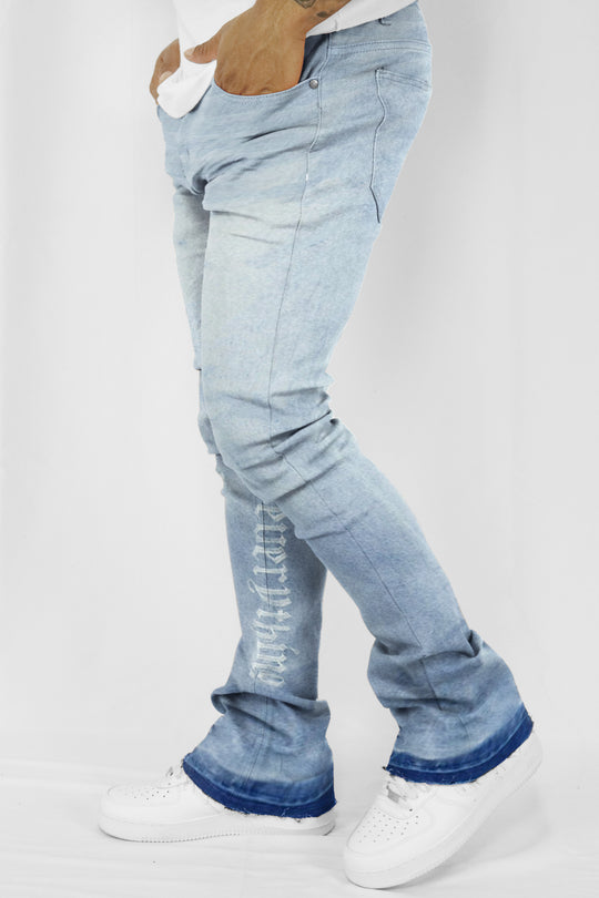 Loyalty Over Everything Stacked Denim (Bleach Wash) - Zamage