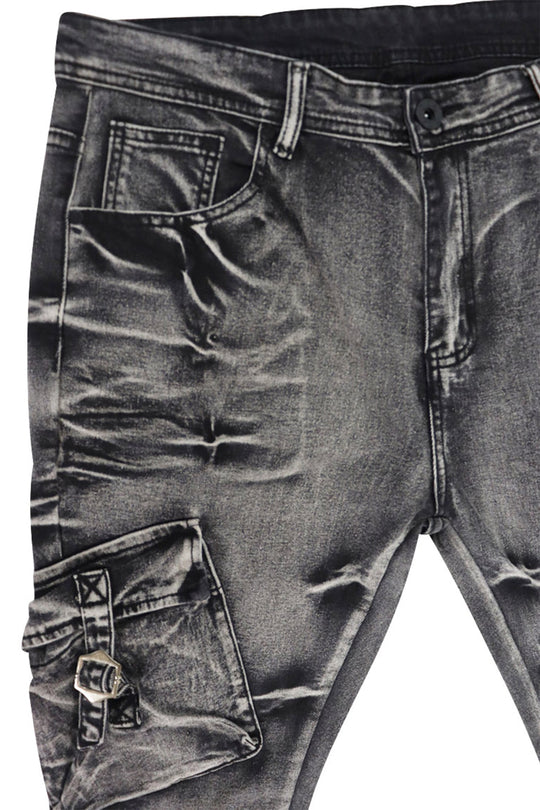 Cargo Shine Super Stacked Denim (Black Wash) - Zamage