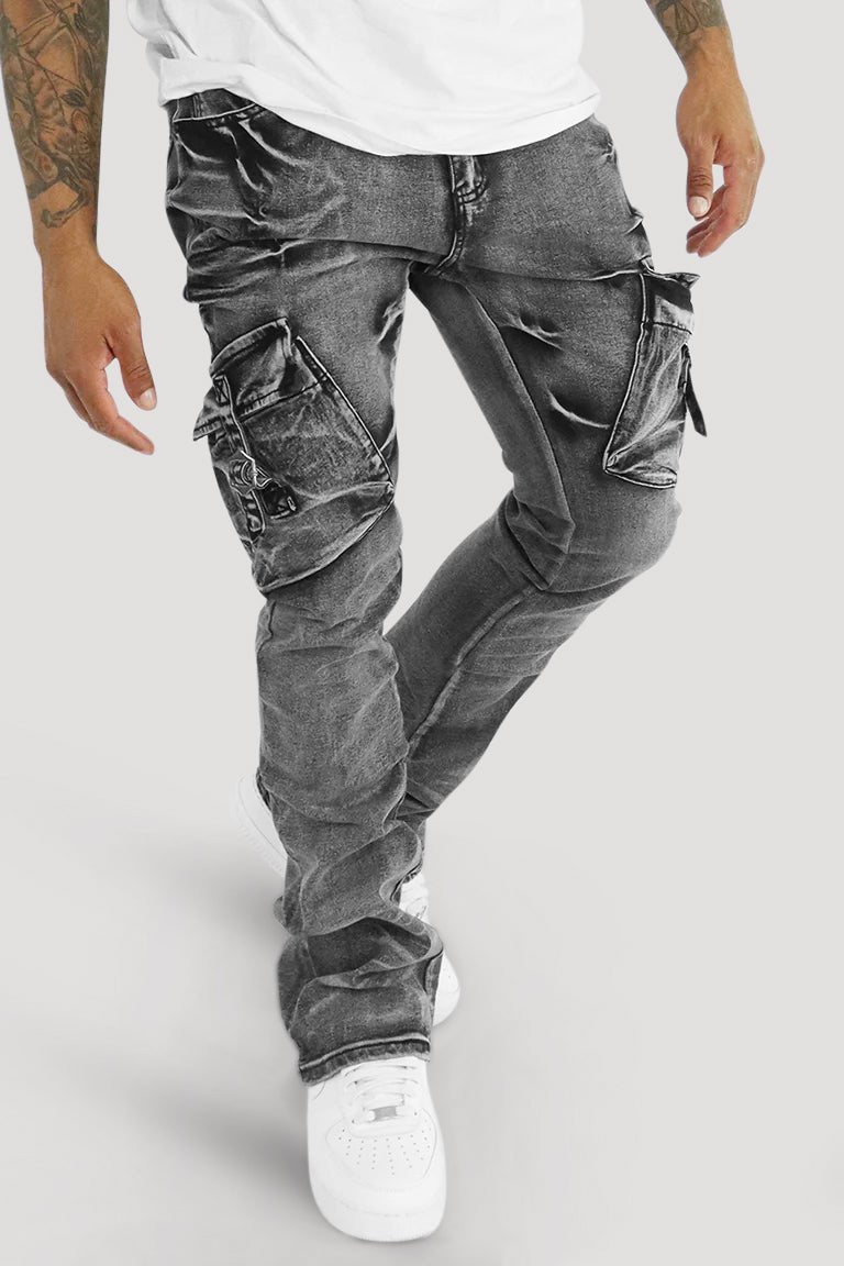 Cargo Shine Super Stacked Denim (Black Wash) - Zamage