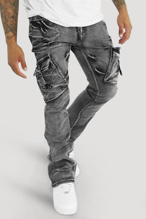 Cargo Shine Super Stacked Denim (Black Wash) - Zamage