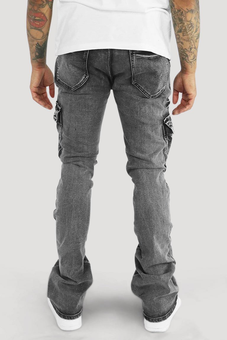 Cargo Shine Super Stacked Denim (Black Wash) - Zamage