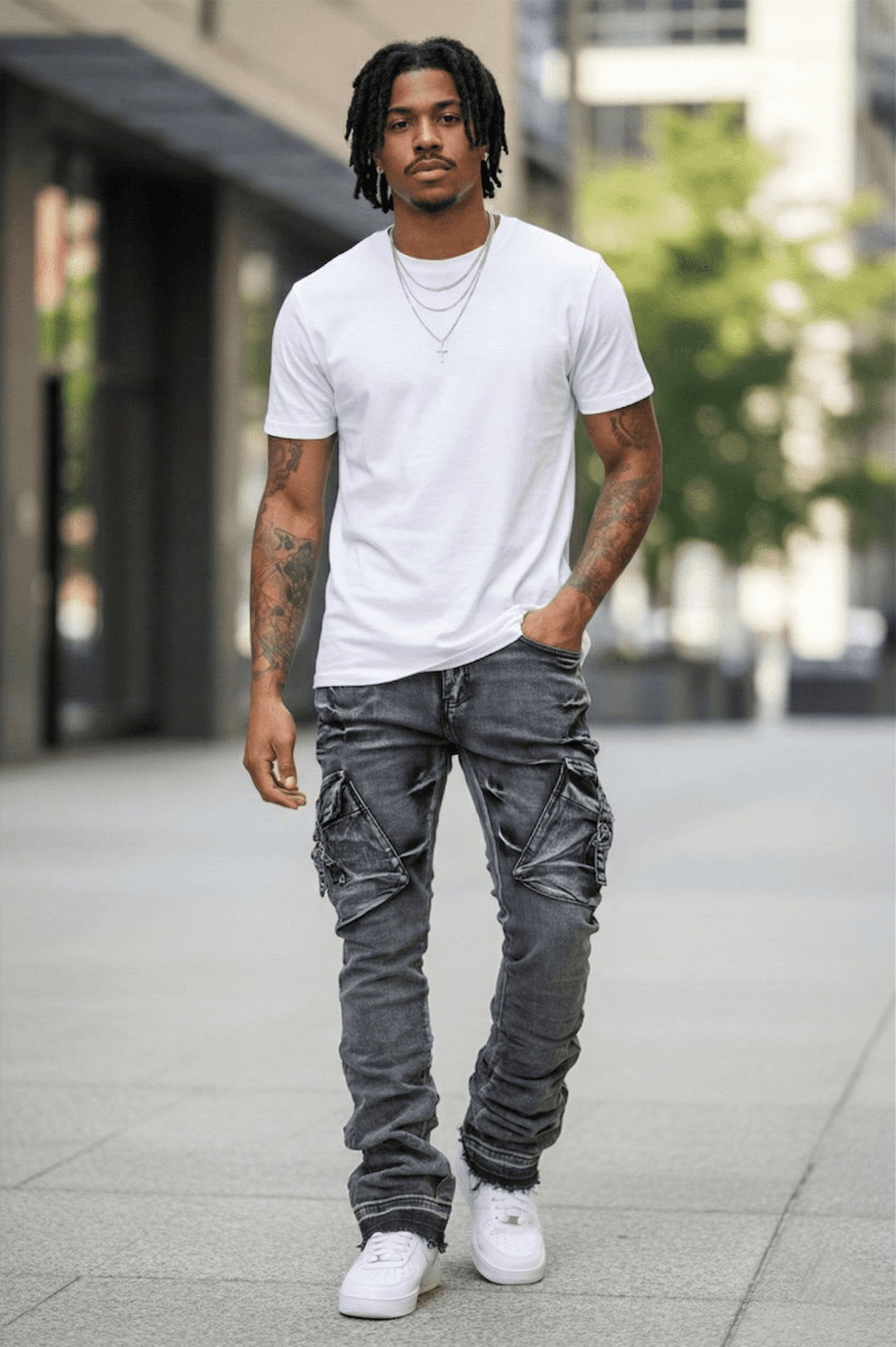 Cargo Shine Super Stacked Denim (Black Wash) - Zamage