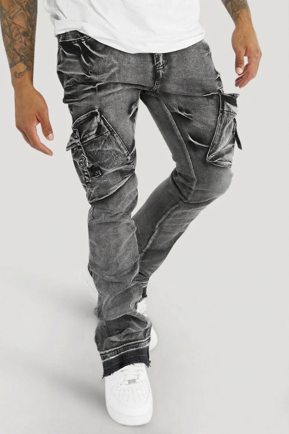 Cargo Shine Super Stacked Denim (Black Wash)