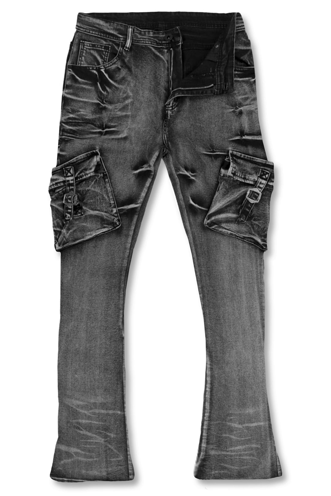 Check Out Stacked Slim Flare Cargo Jeans - Black Wash