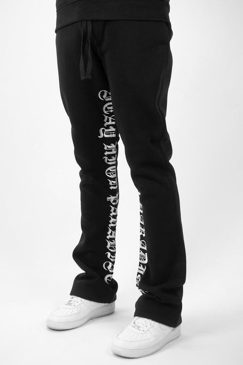Stay High Paradise Embroidered Fleece Stacked Pant (Black) (132-491) - Zamage